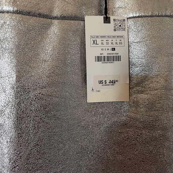 ZARA Stunning Silver Faux Leather Metallic Midi w/Broad Waistband & back slit🔥🔥🔥 - Picture 4 of 12